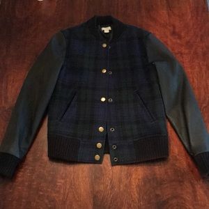 J Crew Black Watch Varsity Bomber Jacket